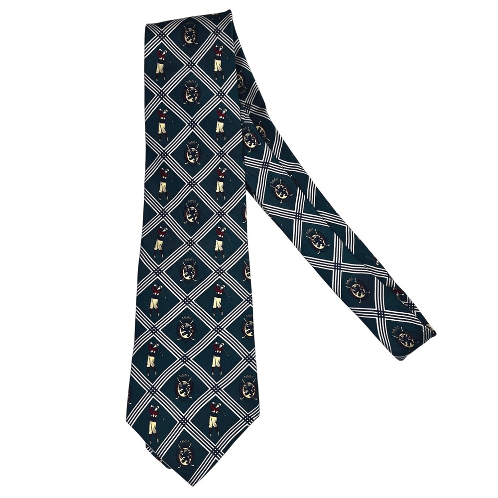 Tommy Hilfiger Mens Silk Tie Green Golf Novelty Made in USA Preppy Country Club‎ - Picture 2 of 7